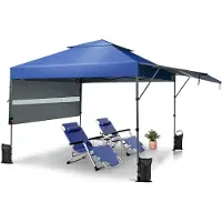 GIANTEX Pop Up Pavillon mit Doppeltes Vordach, Höhenverstellbarer Faltpavillon mit Verstellbare Seitenverlängerungen&Metallständer, UV-Schutz 50+, Wasserdichter Gartenpavillon mit Tragetasche(Blau)