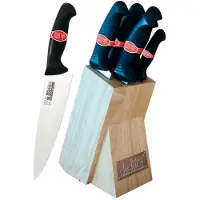 DE LUCA COLTELLERIE Messer-Set 5-teilig aus vorgehärtetem Edelstahl mit Kunststoffgriff und Holzblock