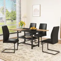 STILVORA Esstisch mit rechteckigem,Tisch-Set mit multifunktionalem Abstellregal und 4 schwarzen Sesseln, Esszimmertisch aus hochwertigem Kunstleder, für Wohnbereich, Esszimmer & Küche,Schwarz