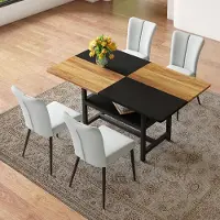 STILVORA Rechteckiges Esstisch-Set mit Staufunktion, Esstisch mit 4 schwarzen modernen,Esszimmerstuhl-Set mit schwarzen Metallbeinen. Geeignet für Wohnzimmer, Essbereich, Küche usw.