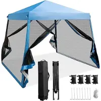 GIANTEX 3 x 3m Pop-up-Pavillon mit Moskitonetz & 3 Verstellbaren Höhen, Gartenpavillon mit Metallrahmen, Abnehmbaren Seitenteilen & Tragetasche, Partyzelt mit UV-Schutz für Festival, Party (Blau)