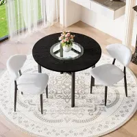 STILVORA Esstisch-Set rund mit 4 Sesseln aus PolyurethanMaterial und Komfort-Rückenlehne, Rundtisch 100 cm in schwarzer Holzoptik, Essgruppe für Wohnzimmer, Schwarz und Weiß