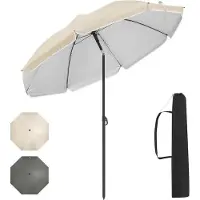 OEM Windbeständiger Strandsonnenschirm mit UV-Schutz - Drahtloser Parasol mit mechanischem Drehmechanismus - Größe: Standard - Material: Polyester - für Strandtage - UV- und Windbeständig