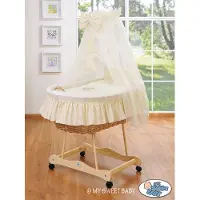 BellaFurn Wiege aus Weidengeflecht – CRIB – Aufstellbares Naturrohr mit bequemer, waschbarer Bettwäsche