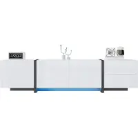 Aiorber TV-Schrank in Weiß Hochglanz mit schwarzen Beinen, Klapptür, Schublade, viel Stauraum, modernes Design, Weiß