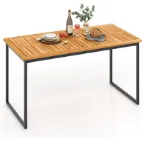 GIANTEX Akazienholz Esstisch, 140 cm rechteckiger Gartentisch mit Akazienholz Tischplatte, Metallbeinen & Sonnenschirmloch für 6-8 Personen, Natur + Schwarz