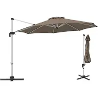 GIANTEX Terrassenversetzter Sonnenschirm, Outdoor Aluminium Ampelschirm mit 360° Rotation, Neigungssystem, Kreuzfuß, Hängedoppeldach-Sonnenschirm, Braun