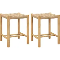 GIANTEX Barhocker 2er Set Barstühle, Esszimmerstühle Küchenstühle Holz & geflochtenem Papier, Tresenhocker Bistrohocker mit Fussstütze, Esszimmerhocker Küchenhocker Holzhocker Natur (36x36x45 cm)