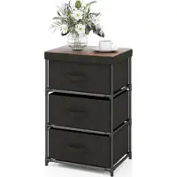 GIANTEX Nachttisch Kommode mit Schubladen, Wohnzimmerschrank Nachtschrank aus Stoff & Metallrahmen, Beistellschrank Schubladenschrank, Schwarz