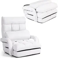 GIANTEX Schlafsessel klappbar mit Rücklehne in 5 Stufen verstellbar, Bettsessel Klappsofa mit Armlehnen & Kissen (weiß)