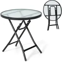 GIANTEX Glas-Gartentisch klappbar, Esstisch aus gehärtetem Glas, Couchtisch, Terrassentisch tragbar (rund)