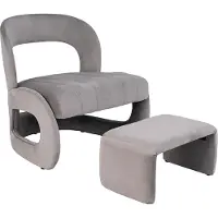 GIANTEX Sessel mit Ottoman, Velours-Sessel und Pouf mit gebogenem Rücken, Schaumstoff gepolsteter Sitz, rutschfeste Füße, elegantes Design, platzsparend, Grau