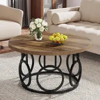 Tribesigns runder Couchtisch, 80 cm industrieller runder Wohnzimmertisch, moderner Akzenttisch aus Holz für Home Office, Apartment, Holzmaserung
