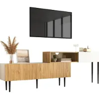 Aiorber TV-Schrank mit verstellbarer Länge, 2-teilig modular, viel Stauraum, Holzoptik mit Weiß matt, stabile Metallbeine, modernes Wohnzimmermöbel