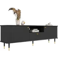 Aiorber TV-Schrank mit offenen Fächern und Schubladen, lackierte Strukturoberfläche, Soft-Close-Scharniere, 170x36x54,5 cm, Schwarz