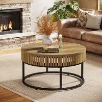 Tribesigns 80 cm Runder Couchtisch, Farmhouse Circle Cocktail-Mitteltisch, Industrial Couchtisch, Moderne hölzerne für Wohnzimmer, Hellbraun