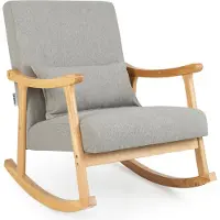 GIANTEX Gepolsterter Schaukelstuhl, moderner Schaukelstuhl mit Rahmen aus Gummibaumholz, bequeme Rückenlehne & Sitzfläche, mit PP gepolstertes Kissen, Grau
