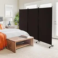 GIANTEX 262x180 cm Raumteiler Trennwand Paravent mit Rollen 3 Teilig Freistehend Klappbar Spanische Wand Sichtschutz Stellwand aus Stoff Eisen Wandteiler Privatschutz für Schlafzimmer (Kaffeebraun)