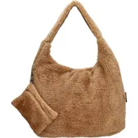Christian Wippermann Große Damen Tasche Teddy Plüsch Schultertasche Umhängetasche Crossover Bag Handtasche Braun