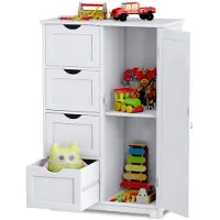 GIANTEX Badezimmerschrank mit 4 Schubladen & verstellbaren Regalebene, schmaler Badschrank aus Holz, Beistellschrank 68 kg belastbar, Sideboard für Wohnzimmer, Badezimmer, Flur, 56x30x82 cm (weiß)