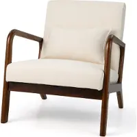 GIANTEX Akzentstuhl im Mid-Century-Stil, bequemer Lesesessel mit gepolstertem Sitz, Rückenlehne, Lendenkissen & rutschfesten Filzpolstern, Beige