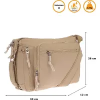 Christian Wippermann Große Damen Tasche Schultertasche Umhängetasche Henkeltasche Nylon Optik Bag Khaki