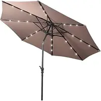 GIANTEX Sonnenschirm für den Garten, mit LED-Leuchten, für den Aussenbereich, mit Solarpanel, neigbar, 3 m (braun)