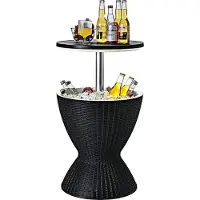 GIANTEX Kühlbox/Beistelltisch Polyrattan, 30 L Getraenkekühler Cool Stool in Rattanoptik, Kühlbox mit Deckel & Abflussloch, Gartentisch hoehenverstellbar (Schwarz)