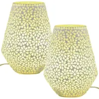 Marrakesch Orient & Mediterran Interior 2er-Set Mosaik-Tischlampen, Motiv: Ficus, Glasmosaik, Fassung E27, handgefertigt, 24 cm