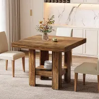 Tribesigns 80 cm quadratischer Esstisch für 4 Personen, kleiner Küchentisch mit Ablagefläche, kompakte Esszimmermöbel für Büros, Restaurants, Braun