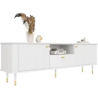 Aiorber TV-Schrank mit offenen Fächern und Schubladen, lackierte Strukturoberfläche, Soft-Close-Scharniere, 170x36x54,5 cm, Weiß