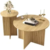 Aiorber 2-teiliges Holz-Nest-Tisch-Set – Runde Couchtische im skandinavischen Design, platzsparend & stabil, MDF/PB, Holzfarbe