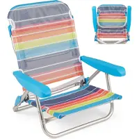 GIANTEX 2er Set Strandstühle, Klappbare Picknickstühle mit Armlehnen, Verstellbare Rückenlehne, Tragegriff, Robustes und Tragbares Design, Mehrfarbig