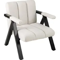GIANTEX Lesesessel, gepolsterter Stuhl mit Armlehnen, Metallrahmen, ergonomische Rückenlehne, moderner Loungesessel mit 4 verstellbaren Füßen, Beige + Schwarz