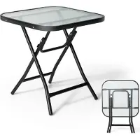 GIANTEX Glas-Gartentisch klappbar, Esstisch aus gehärtetem Glas, Couchtisch, Terrassentisch tragbar (quadratisch)