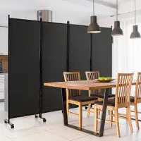 GIANTEX 225x173 cm Raumteiler mit 10 Räder, Trennwand Paravent 4 Teilig, Freistehend Klappbar Wand Sichtschutz, Stellwand Eisen, Wandteiler Privatschutz für Schlafzimmer Büro (Schwarz)