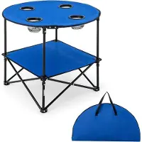 GIANTEX Faltbarer Picknicktisch, 2-stufiger Campingtisch, Oxford-Gewebe mit PE-Beschichtung, 4 Mesh-Becherhalter, Tragfähigkeit 40 kg, 72 x 72 x 59cm, Blau