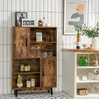 GIANTEX Sideboard für modernes Wohnzimmer, Mehrzweckschrank Vintage, Schrank 2 Türen und 4 Küchenfaecher, 80 x 24 x 119,5 cm, 4 Farben (Kaffee)