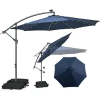 GIANTEX Ampelschirm 300 cm mit 40 LED-Solar-Beleuchtung, Sonnenschirm Neigbar mit Kurbel, Kurbelschirm mit Ständer Sandsäcke, Gartenschirm UV-Schutz (Blau)