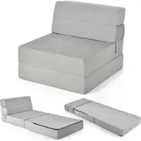 GIANTEX Gaestematratze Klappbar, Faltmatratze 15cm Dicke Schaumstoff, 3 in 1 Klappmatratze mit Schlaffunktion, Reisematratze mit Waschbarem Bezug, Schlafsessel für Camping Reise, 190x71x15cm (Grau)