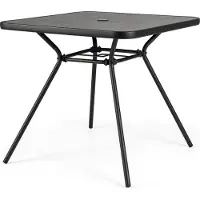GIANTEX Quadratischer Gartentisch mit SPC-Tischplatte und Sonnenschirmloch, robuster Metallrahmen, Esstisch für den Außenbereich, schwarz, 80 x 80 x 72,5 cm