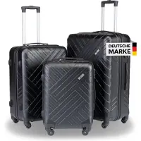 Xonic Design Reisekoffer mit Rollen 360° - ABS Hartschalen-Koffer Trolley mit Zahlenschloss in Handgepäck M-L-XL-Set (Schwarz, Set)