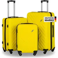 Xonic Design Reisekoffer mit Rollen 360° - ABS Hartschalen-Koffer Trolley mit Zahlenschloss in Handgepäck M-L-XL-Set (Neon Gelb, Set)