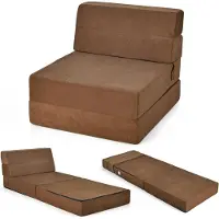 GIANTEX Gaestematratze Klappbar, Faltmatratze 15cm Dicke Schaumstoff, 3 in 1 Klappmatratze mit Schlaffunktion, Reisematratze mit Waschbarem Bezug, Schlafsessel für Camping Reise, 190x71x15cm (Braun)