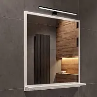 Hajduk furniture Weiß Badspiegel mit Beleuchtung 4000 K IP44 H:70 x B: 60 cm - Bathroom Mirror - Badezimmer Spiegel Rechteckig mit Ablage und Schwarze LED-Lampe