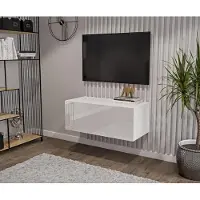 Hajduk furniture Weiß TV Lowboard 90 cm Hängeschrank für Wohnwand Fernsehtisch Hochglanz Front MDF Fernsehschrank Kabelöffnung Push-to-Open