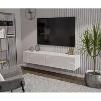 Hajduk furniture Weiß TV Lowboard 180 cm Hängeschrank für Wohnwand Fernsehtisch Hochglanz Front MDF Fernsehschrank Kabelöffnung Push-to-Open