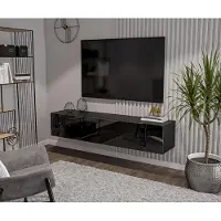 Hajduk furniture Schwarz TV Lowboard 180 cm Hängeschrank für Wohnwand Fernsehtisch Hochglanz Front MDF Fernsehschrank Kabelöffnung Push-to-Open