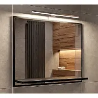 Hajduk furniture LED-Badspiegel mit Ablage 60x50 cm Schwarz – Badezimmerspiegel Wandspiegel
