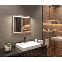 Hajduk furniture HAJDUK-MÖBEL Badspiegel Sonoma mit LED Beleuchtung 4000K IP44 H 50 x B 60 cm – Schwarzes LED-Gehäuse – Moderner Badezimmer Spiegel mit Ablage